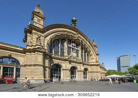 Frankfurt, Germany. July 2019.   The Facade Of The Frankfurt Hauptbahnhof Railway Station Building
