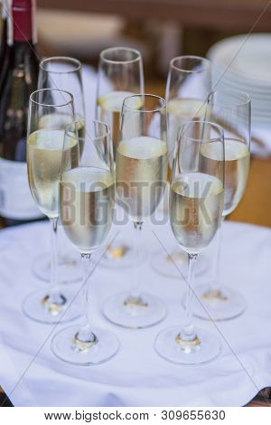 Glasses Of Italian And French Wine Prosecco And Champagne For Tasting