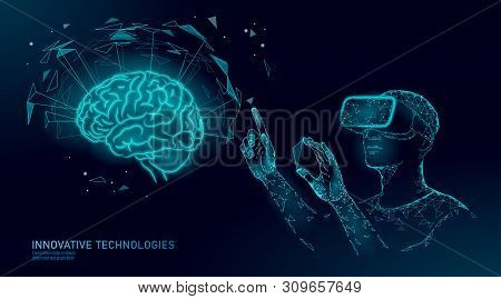 Active Human Brain Vr Headset Next Level Menthal Abilities. Man Wearing Glasses Augmented Reality Ge