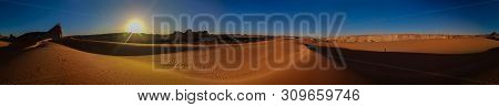 360 Degrees Aerial Panoramic View To Daleyala And Boukkou Lake Group Of Ounianga Serir Lakes At Sunr