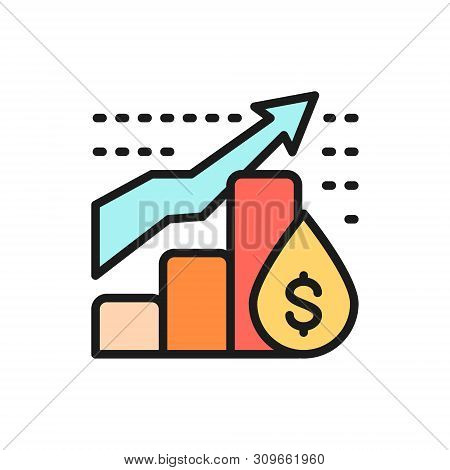 Vector Oil Price Chart Flat Color Line Icon.