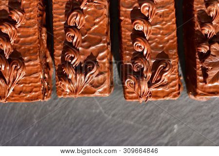 Chocolate Cakes Background. Tasty Sugar Food With A Lof Of Calories.