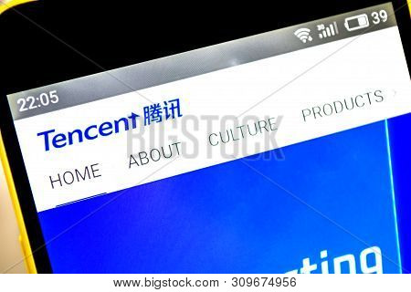 Berdyansk, Ukraine - April 9, 2019: Tencent Holdings Website Homepage. Tencent Logo Visible On The P
