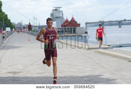 Dnipro, Ukraine - June 08, 2019: Winner (karai Levente) Running On An City Embankment During Of The 
