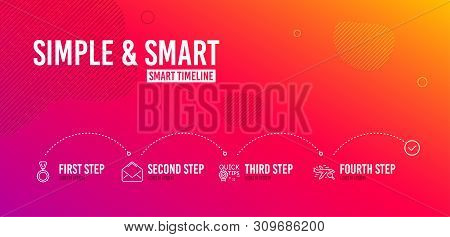 Infographic Timeline. Quick Tips, Mail And Medal Icons Simple Set. Search Flight Sign. Helpful Trick