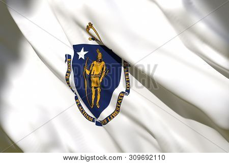 3d Rendering Of A Massachusetts State Flag Silk
