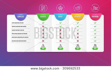 Sharing Economy, Hdd And Delete Purchase Icons Simple Set. Comparison Table. Success Business Sign. 
