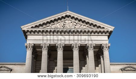 Architectural Detail Of The Courthouse Of Montpellier, France