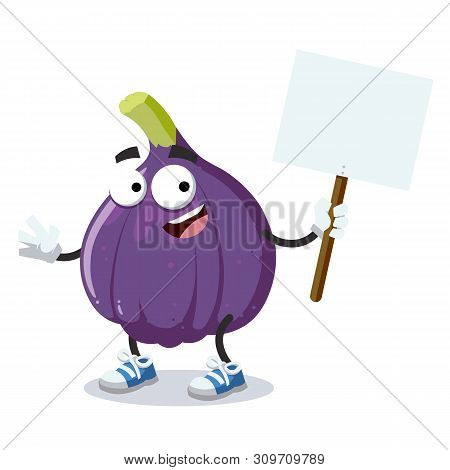 Cartoon Joyful Figs Mascot With Tablet In Hand
