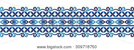Ceramic Tile Border Pattern. Islamic, Indian, Arabic Motifs. Damask Border Seamless Pattern. Porcela