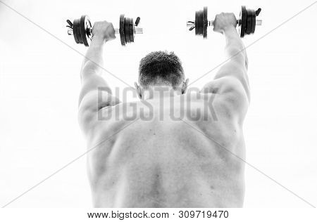 Fit Your Body And Lose Weight. Athletic Body. Dumbbell Gym. Fitness And Sport Equipment. Man Sportsm
