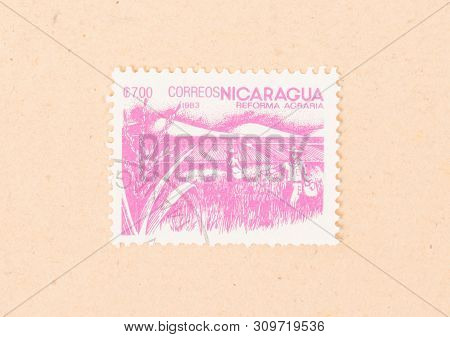 Nicaragua - Circa 1983: A Stamp Printed In Nicaragua Shows The Agrarian Reforms, Circa 1983