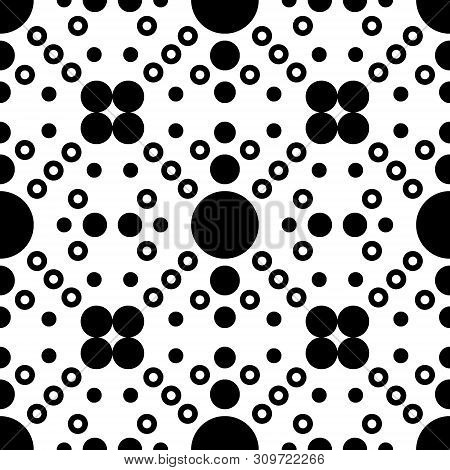 Abstract Contrast Seamless Pattern. Geometric Figures - Black сircles And Rings.