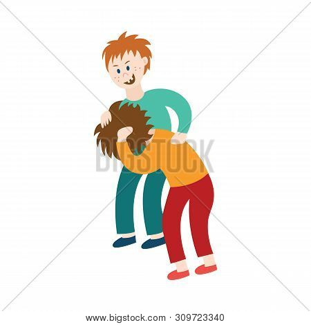 Schoolboy Bullying A Classmate Flat Vector Illustration Isolated On White.
