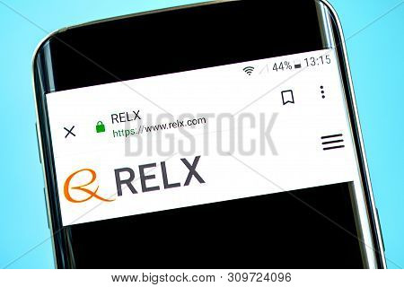 Berdyansk, Ukraine - 14 June 2019: Relx Group Website Homepage. Relx Group Logo Visible On The Phone
