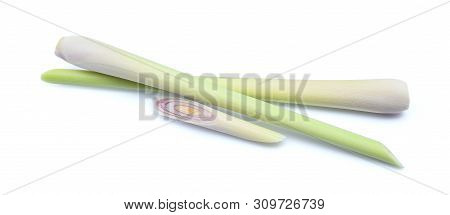 Fresh Lemongrass With Slice Isolated On White Background