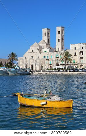 Molfetta Town In Apulia, Italy. Molfetta Fishing Boats Harbor.