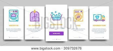 Laundry Service Vector Onboarding Mobile App Page Screen. Laundry Service, Washing Clothes Linear Pi