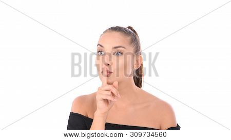 Women Are Doing Gestures. Do Not Use Loud Noises On A White Background.