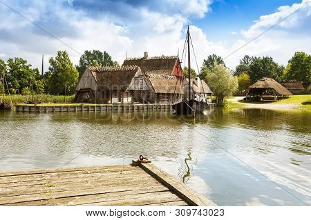 The Medieval Houses And Boats In The Middle Ages Center, The Experimental Living History Museum In S