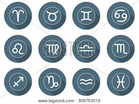 Set Of Zodiac Signs Icons. Horoscope Signs: Aries, Taurus, Gemini, Cancer, Leo, Virgo, Libra, Scorpi