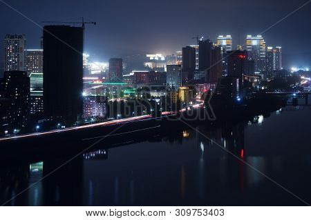 Pyongyang, North Korea - May 2, 2019: Night View On The Modern Residential Complex And Skyline. View