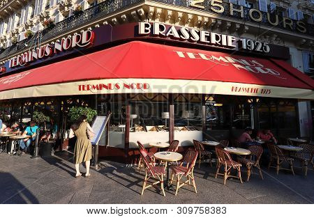 Paris, France-july 01, 2018 : Since 1925, The Traditional Brasserie Terminus Nord Has Been Extending