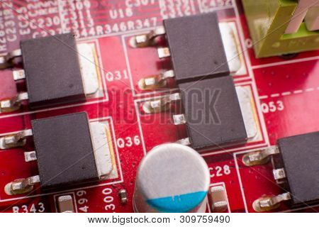 Chips And Capacitors On The Board Close-up
