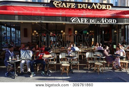 Paris, France - July 01, ,2019 : Typical Parisian Cafe Du Nord Located Next Nord Railway Station In 