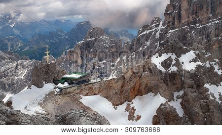 Amazing View From Monte Cristallo To The Saddle Passo Del Cristallo, Dolomite Alps, Italy
