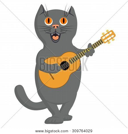 The Cat Plays The Guitar And Sings A Love Song.
