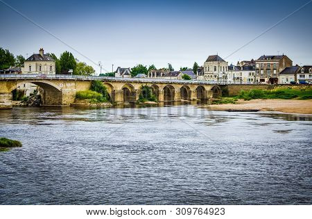 Chinon, France - June 24, 2012. Historic Bridge On Loire
