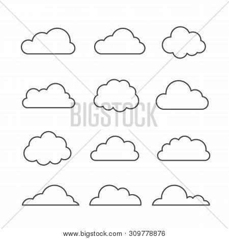 Cloud Vector Icon Set On Blue Background.creative Modern Concept - Stock Vector.