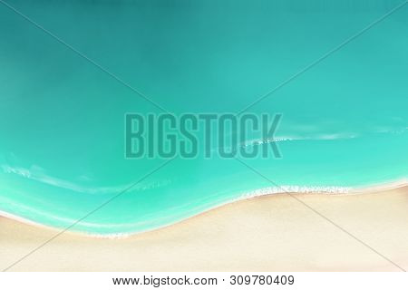 Sea Background With Space For Text. Seascape - Illustration. Beach With Sea Surf. Sea, Sandy Beach