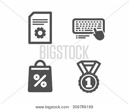 Set Of File Settings, Computer Keyboard And Shopping Bag Icons. Best Rank Sign. File Management, Pc 