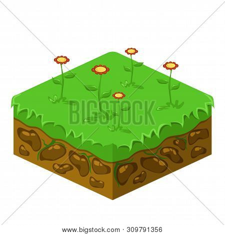 Soil Layers Vector Isometric Element. Platform Of Texture Of Soil. Game Design Ground 3d Isometric T