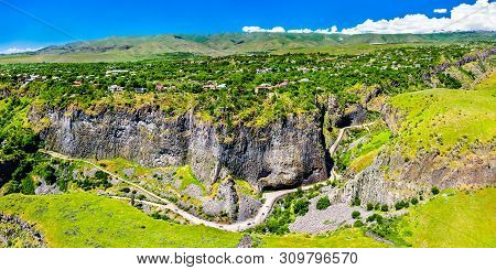 Aerial View Of The Garni Gorge With Unique Basalt Column Formations. Armenia