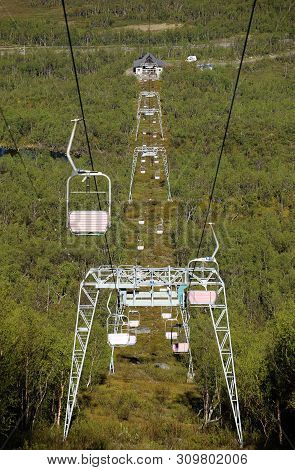 Symmetric Shot Of Chairlift In Abisko, Sweden.