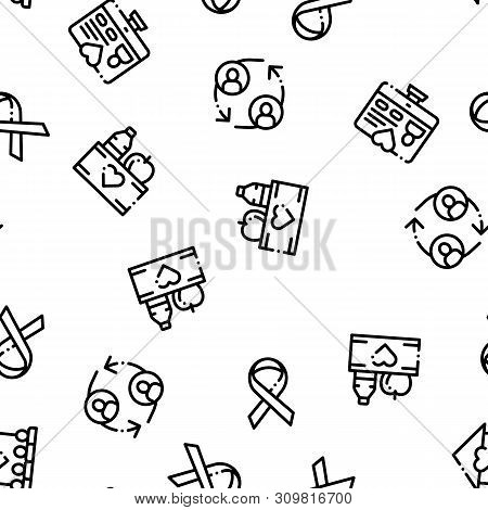 Volunteers Support Seamless Pattern. Volunteers Support, Charitable Organizations Linear Pictograms.