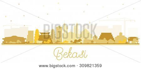 Bekasi Indonesia City Skyline Silhouette with Golden Buildings Isolated on White. Business Travel and Tourism Concept with Historic Architecture. Bekasi Cityscape with Landmarks. 