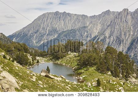 Aigues Tortes National Park Mountain Landscape. Estany Damitges. Spain
