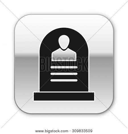 Black Tombstone With Rip Written On It Icon Isolated On White Background. Grave Icon. Silver Square 