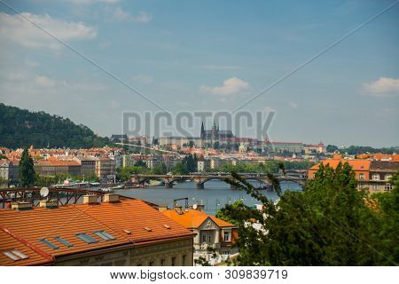 View Of Prague Timelapse From The Observation Deck Of Visegrad. Prague. Czech Republic. Vltava River