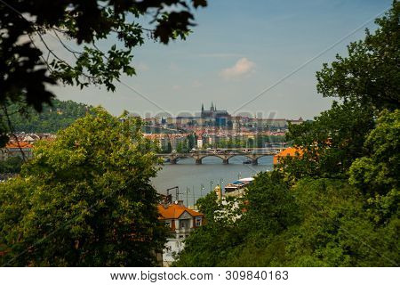 View Of Prague Timelapse From The Observation Deck Of Visegrad. Prague. Czech Republic. Vltava River
