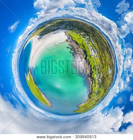 Aerial View Of The Awarded Narin Beach By Portnoo And Inishkeel Island In County Donegal, Ireland