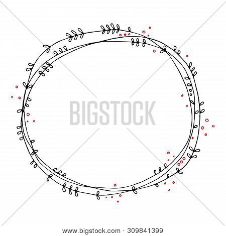 Black And Red Color Ormament. Minimalistic, Artistic, Cute Card With Wreath Design