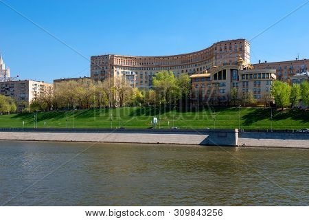 Moscow, Russia - May 6, 2019: View Of The Houses Of Architects On Rostovskaya Embankment, 5 In Mosco