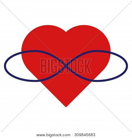 Symbol Of Polyamory. Heart And Infinity. Endless Love. White Background And Red Heart With An Infini