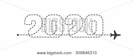 Airplane 2020 Dotted Route. Plane Trace Lines. Aircraft Tracking Path