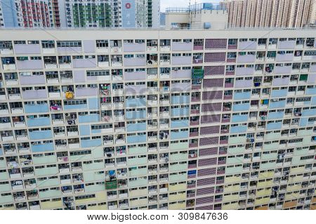 Choi Hung, Hong Kong 17 May 2019: Top view of famous public estate in Hong Kong, Choi Hung estate